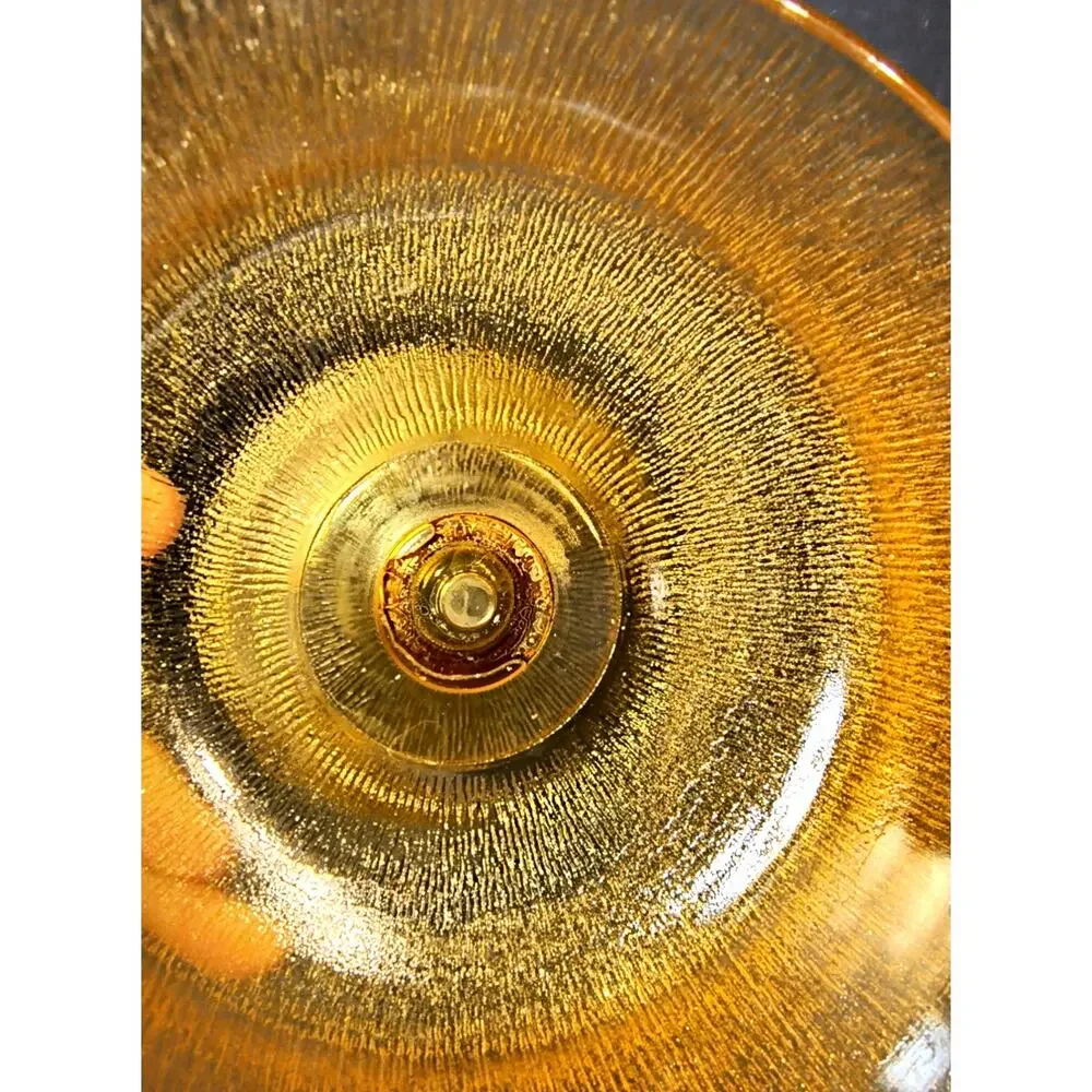 2044.  Vintage MCM Amber Glass Pedestal Compote Tree Bark Texture